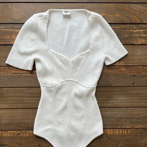 Corset Inspired Short Sleeve Bodysuit (White) Small